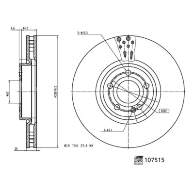 Abbildung von FEBI BILSTEIN 107515 Bremsscheibe Vorderachse 330 30 5 112 innenbelüftet beschichtet MERCEDES BENZ: A Class, CLA Shooting Brake, Coupe