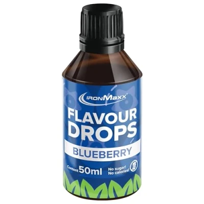 Abbildung von IronMaxx Flavour Drops Blueberry 50ml kalorienfrei &amp; zuckerfrei vegane Aromatropfen zum süßen von Lebensmitteln praktischer Tropfer Verschluss