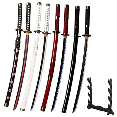 Abbildung von LQZJG 4 teiliges Cosplay Anime Bambus Schwert, Roronoa Zoro Katana Shusui&amp;Wado Ichimonji&amp;Sandai Kitetsu&amp;Yubashiri 103cm/41 Zoll