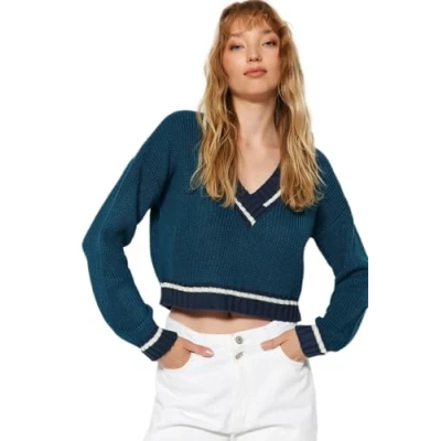 Abbildung von Trendyol Damen Regular fit Basic V Neck Knitwear Sweater Pullover, Oil, M