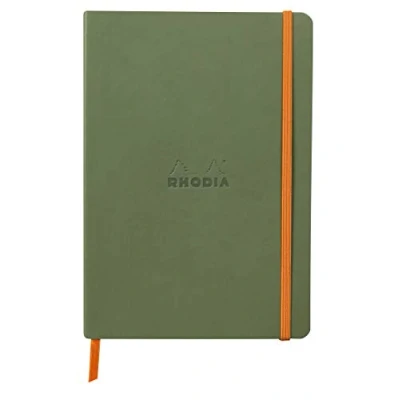 Abbildung von Rhodia 117440C Notizheft Softcover Rhodiarama DIN A5 (14,8x21 cm), 80 Blatt, liniert Clairefontaine Papier Elfenbein 90g Lesezeichen, Gummizugverschluss, Cover aus Kunstleder Salbei, 1 Stück
