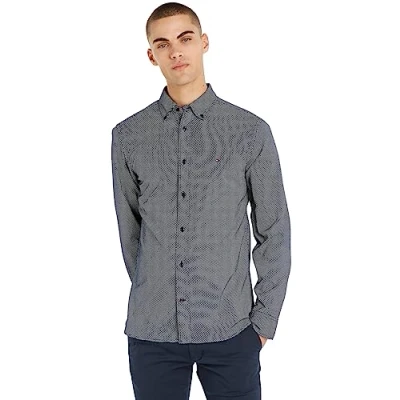 Abbildung von Tommy Hilfiger CORE FLEX MINI GEO Hemd, Herren, Größe: Small, Carbon navy / white