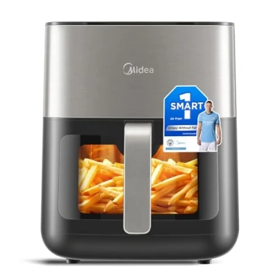 Abbildung von MIDEA Digital Luftfritteuse, 6.5L LED Touch Screen Heißluftfritteusen XL, einstellbare Heizung Wind &amp;Timer Temperatur, weniger Öl, 2000W,schwarz, APP