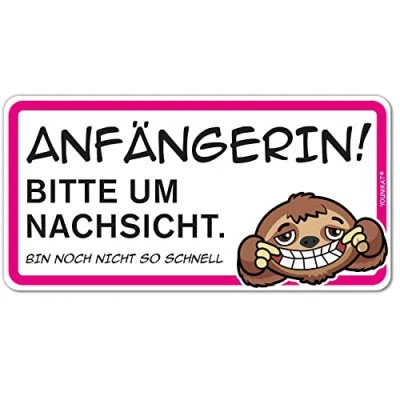 Abbildung von Auto Aufkleber für Fahr Anfängerinnen I Faultier Motiv mit Spruch 20 x 10 cm PKW und Anhänger selbstklebend Waschanlagengeeignet wetterfest kfz_695