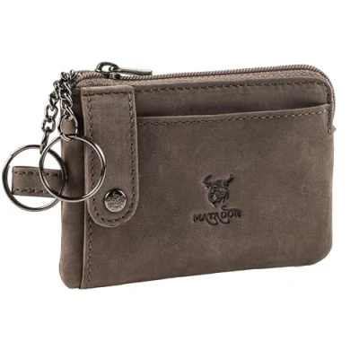 Abbildung von MATADOR Schlüsseletui Leder 2 Kartenfächer und RFID Schutz Schlüsseltasche Schlüssel Organizer inkl. Geschenk Box Autoschlüssel Hülle Schlüsselorganizer mit Schlüsselkette Extrafach Grau