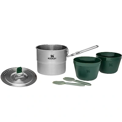 Abbildung von Stanley Adventure Edelstahl Kampingkochset für Zwei Personen 1.0L 6 teiliges Outdoor Kochset Mit Schüsseln und Gabeln Camping Geschirr Ideal zum Backpacken oder Zelten Spülmaschinenfest