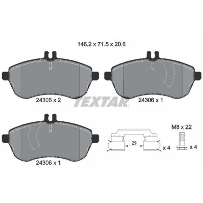 Abbildung von TEXTAR 2430602 Bremsbelagsatz für Verschleißwarnanzeiger vorbereitet mit Bremssattelschrauben Zubehör MERCEDES BENZ: C Class Saloon