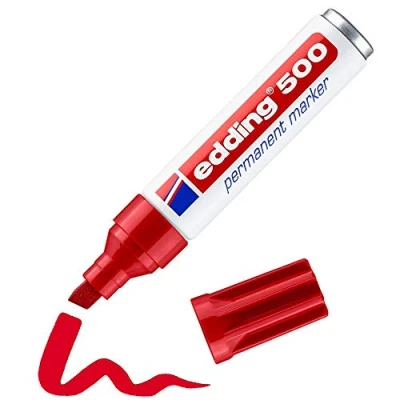 Abbildung von edding 500 Permanentmarker rot 1 Stift Keil Spitze 2 7 mm wasserfest, schnell trocknend wischfest für Karton, Kunststoff, Holz, Metall, Glas