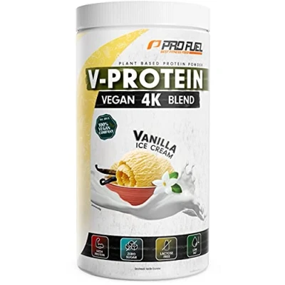 Abbildung von Vegan Protein VANILLE V 4K Blend, 750g Unglaublich lecker &amp; cremig Aus Sonnenblumen, Soja, Hanfsamen Kürbiskernen Pflanzliches Eiweißpulver mit 81% Eiweiß
