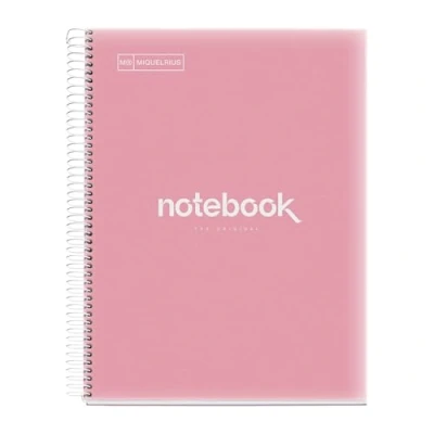 Abbildung von Miquelrius Notizbuch A4 Notizblock Emotionen, 160 Seiten 90 g/m², Raster 5 x mm, 8 farbige Streifen, Mikroperforierte Spirale, Polypropyleneinband, 4 Loch Lochung, Notizbuch, Rosa