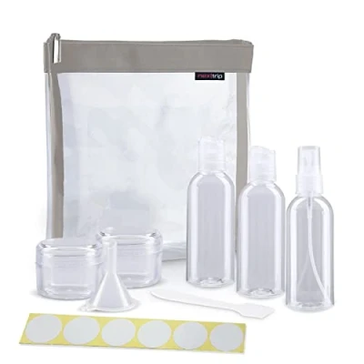 Abbildung von nextrip Kulturbeutel Transparent + Behälter für Flüssigkeiten Handgepäck Sticker Set Kosmetiktasche durchsichtig Flugzeug Reiseset Kosmetik Beutel (Silver)