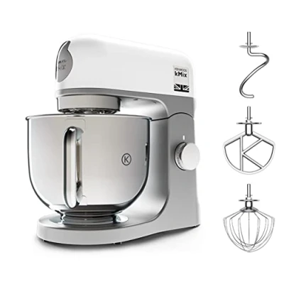 Abbildung von Kenwood kMix KMX750WH Küchenmaschine, 5 l Edelstahl Schüssel, Safe Use Sicherheitssystem, Metallgehäuse, 1000 Watt, inkl. 3 Teiligem Patisserie Set und Spritzschutz, Weiß