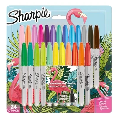 Abbildung von Sharpie Permanent Marker Stifte mit feiner Spitze gemischte Flamingo und Originalfarben 24 Stück Market Set
