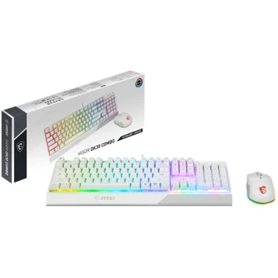 Abbildung von MSI Vigor GK30 Combo White Tastatur auf Spanisch Mekamembrane mit RGB Gaming Weiß und Clutch GM11 Maus Gaming,