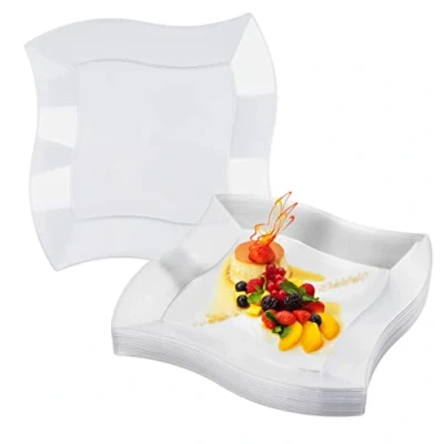 Abbildung von MATANA 20 Transparente Partyteller aus Hartplastik, Plastikteller, 26cm Kunststoffteller für Hochzeiten, Geburtstage, Partys Elegant, Stabil &amp; Mehrweg