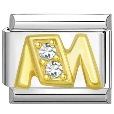 Abbildung von Quiges 9mm Italian Style Charm Modell Edelstahl Alphabet Buchstaben M für Italien Armbänder