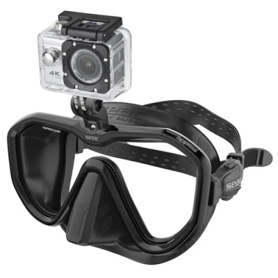 Abbildung von SEAC Unisex Adult Appeal Pro Italien hergestellte Einglas Tauchmaske mit universeller Action Cam Halterung, schwarz, Standard