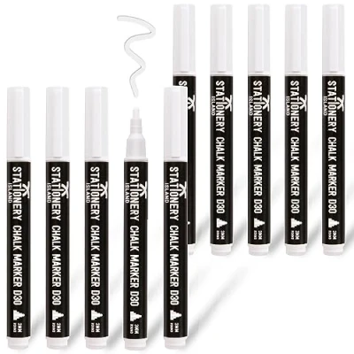 Abbildung von STATIONERY ISLAND Kreidestifte für Tafel Abwaschbar, Weiß Kreidestift Fenster, 3mm 10 Stück Kreidemarker, Fensterstifte