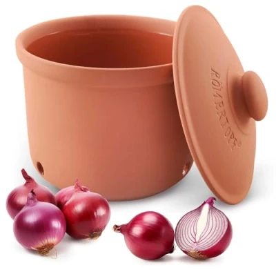 Abbildung von Römertopf Zwiebeltopf aus Naturton Frische Topf Maxi Keramik Vorratstopf 2,8 Liter