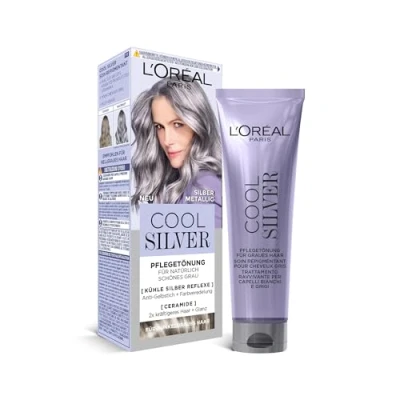 Abbildung von L&#039;Oréal Paris Haarfarbe, Anti Gelbstich, Farbveredelnde Pflegetönung mit Ceramiden, Für dunkelgraues Haar, Cool Silver, Farbe: Silber Metallic