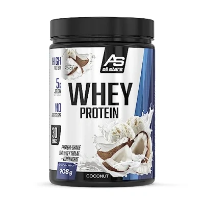 Abbildung von All Stars 100% Whey Protein 908g I Eiweiß Pulver mit Konzentrat &amp; Isolat leckeres Low Fat Powder hochwertiges cremiger Shake Coconut Flavour