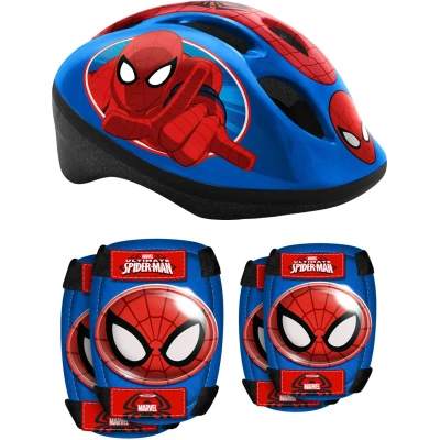 Abbildung von STAMP HELM mit einstellbaren Tailleneinstellungen + ELLBOGEN und KNIESCHÜTZER SPIDERMAN, Blau