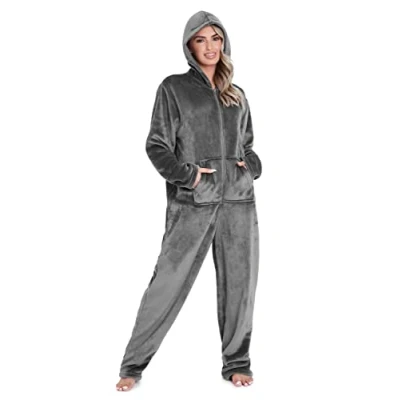 Abbildung von CityComfort Jumpsuit Damen Kuschelig Fleece Einteiler Schlafanzug Onesie S XL (Anthrazit, M)