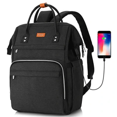 Abbildung von Rucksack Damen, Schule mit 15.6 Zoll Laptopfach &amp; USB Ladeanschluss, Schulrucksack Mädchen Teenager Handtasche for City Business Reise Arbeits (Schwarz)