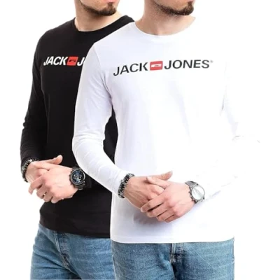 Abbildung von JACK &amp; JONES Herren Langarmshirt aus Baumwolle Longsleeve Männer (LS Corp White+Corp Black) L