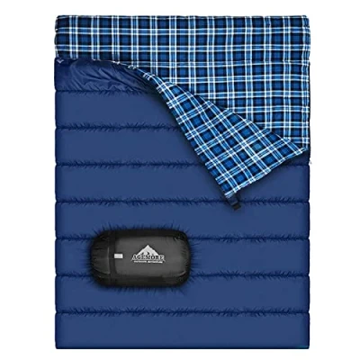 Abbildung von Agemore Baumwollflanell Doppelschlafsack für Camping, Wandern oder Wandern. Queen Size 2 Person wasserdichte Schlafsack Erwachsene Jugendliche. LKW, Zelt Schlafsack, Leichtgewicht