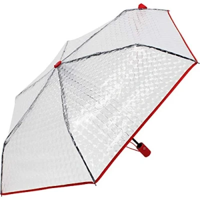 Abbildung von iX brella Taschenschirm transparent mit Lens Effekt durchsichtig Einfassband rot