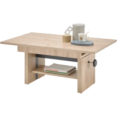 Abbildung von EVENT Couchtisch höhenverstellbar &amp; ausziehbar in Artisan Eiche Optik praktischer Sofatisch mit Ablage für Ihren Wohnbereich 110 x 48 65 cm (B/H/T)