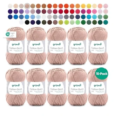 Abbildung von Gründl Cotton Quick Uni Strickgarn/Häkelgarn, 10 Knäuel à 50 g (farbenfrohes Garn aus 100% Baumwolle, OEKO TEX zertifiziert, / 125 m, Nadelstärke: 3 4, x g), Beige, 29 12 7 cm