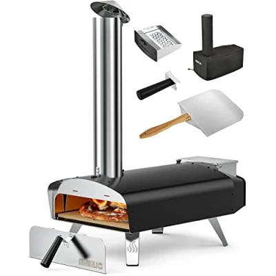 Abbildung von Mimiuo Pellet Pizzaofen,Outdoor pizzaofen mit 33x 33 cm Pizzastein und 36.5X 33.5cm Pizzaschalefel für Garten, Pizza Oven