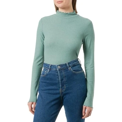Abbildung von QS by s.Oliver MIT Rollsaum Langarmshirt, Damen, Größe: Medium, Minze