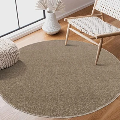 Abbildung von SANAT Kurzflor Teppich Wohnzimmer Uni Modern Teppiche fürs Schlafzimmer, Arbeitszimmer, Büro, Flur, Kinderzimmer und Küche Beige, 80 cm Rund