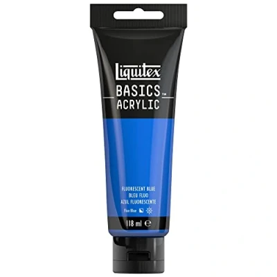 Abbildung von Liquitex 8870068 Basics Acrylfarbe, monopigmentierte Künstlerpigmente, lichtecht, mittlere Viskosität, Archivqualität, seidenglänzender Finish, 118ml Tube Blau Fluo