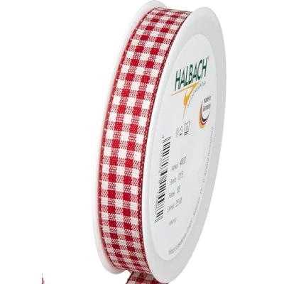 Abbildung von Halbach Seidenbänder Premium Vichy Karo Geschenkband (rot) Breite 15mm Länge 25m Karoband made in Germany kariertes Schleifenband vielen Farben
