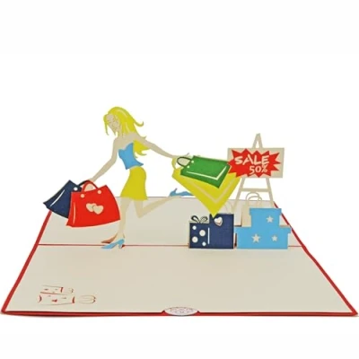 Abbildung von Favour Pop Up® 3D Grusskarte Shopping Girl. Die perfekte Glückwunschkarte zum Geburtstag, Urlaub, Jubiläum auch für Gutschein oder Geldgeschenk. TF051