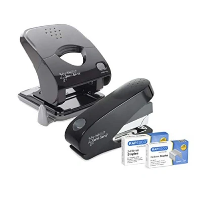 Abbildung von Rapesco 1623 Germ Savvy Antibacteriell, ECO Luna Less Effort Heftgerät und X5 40ps 2 fach Locher, Schwarz