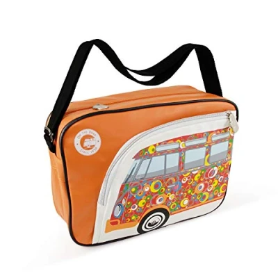 Abbildung von BRISA VW Collection Große Unisex Volkswagen Schulter Umhänge Reise Tasche Freizeit Bag mit T1 Bulli Bus Motiv (Kreise/Orange/34cm)