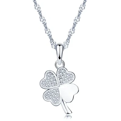 Abbildung von Yumilok 925 Sterling Silber Zirkonia Roségold/Silbe Vierblättriges Kleeblatt Anhänger Halskette Kette mit für Damen Mädchen