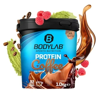 Abbildung von Bodylab24 Protein Coffee Matcha Himbeere 1000g, mit bis zu 20g Eiweiß aus Molkenprotein und 69mg Koffein je Portion, der ideale Kick zum Frühstück, zwischendurch oder vor dem Training