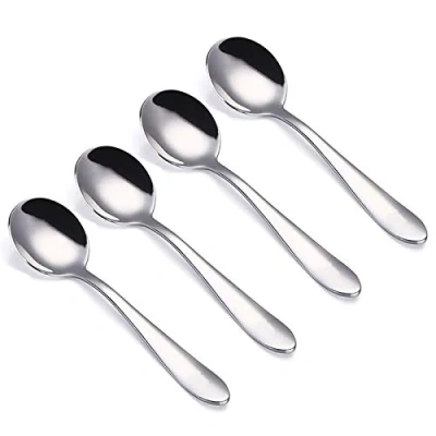 Abbildung von VANRA 4 teiliges Kinderlöffel, rund, Edelstahl, Kinder Esslöffel, Silberbesteck, 14,73 cm (4 runde Schaufeln)