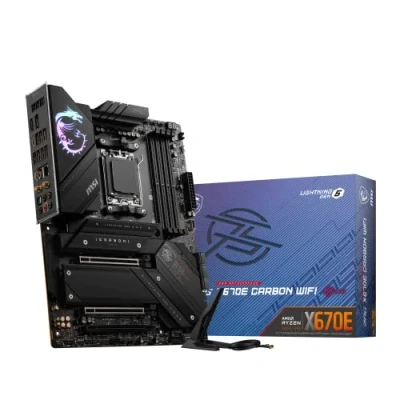 Abbildung von MSI MPG X670E Carbon WiFi Mainboard, ATX Unterstützt AMD Ryzen 7000 Serie Prozessoren, AM5 18 Duet Rail 90A Power Stage, DDR5 Memory Boost 6600+MHz/OC, 2 x PCIe 5.0 x16, M.2 Gen5, Wi Fi 6E