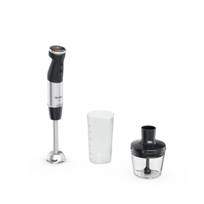 Abbildung von Tefal Quickchef+ 2 in 1 Stabmixer und Zerkleinerer, 1000 W, intuitive Geschwindigkeitsregelung, Turbo Taste, Spritzschutz, Powelix Messer Technologie, Edelstahl, Schwarz, HB672830