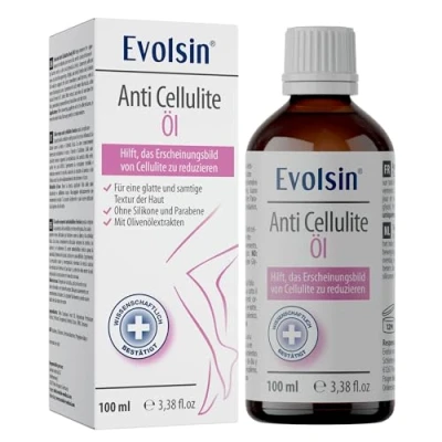 Abbildung von Evolsin® Anti Cellulite Öl für Bauch Beine Po reduziert / Orangenhaut zu 99% NATÜRLICHe Inhaltsstoffe Alternative zur Creme Gel, 100ml