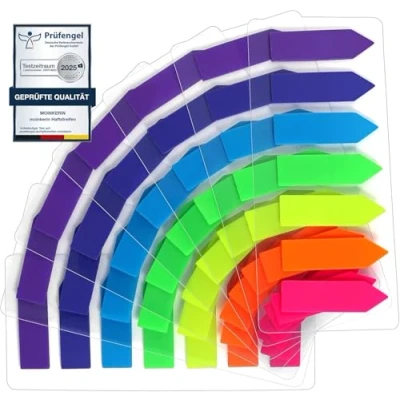 Abbildung von moinkerin Haftstreifen Haftmarker Film Textstreifen Klebezettel Klebemarkierungen Kleine Fahnen Haftnotizen Tabs Beschreibbare Etiketten (B 980 Stücke Pfeile)