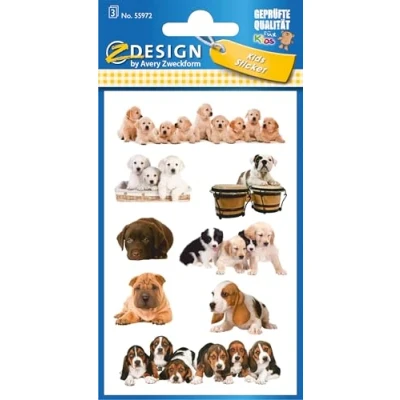 Abbildung von AVERY Zweckform 55972 Aufkleber (für Kinder, Hunde, Papiermaterial) 3 Bögen, 24 Sticker