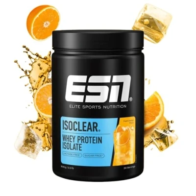 Abbildung von ESN ISOCLEAR Whey Isolate Protein Pulver, Fresh Orange, 908 g, Proteinlimo mit fruchtig leckerem Geschmack, clear Whey, geprüfte Qualität made in Germany